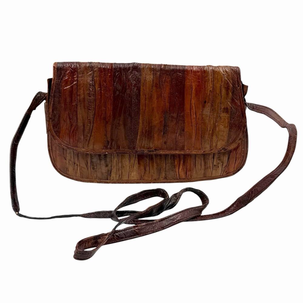 VINTAGE 1960 1970s EEL SKIN PURSE CLUTCH RETRO BOHO CLASSIC PATCHWORK STRIPE
